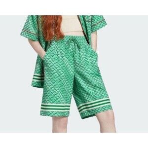 Adidas Originals Womens Medium Adicolor 70s Satin Shorts Green Monogram IK7881